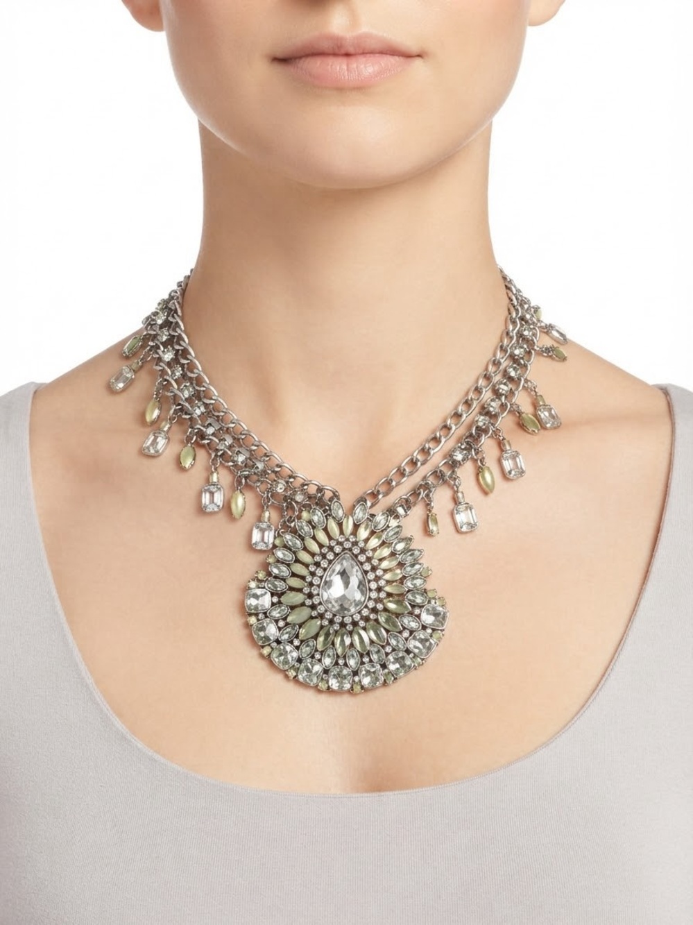 Banana Republic Silver Necklace with Pale Green Accents